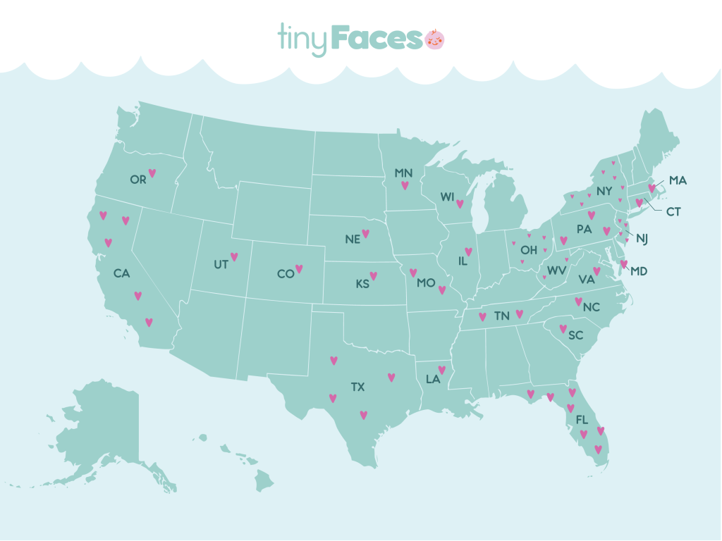 USA map showing 59 tinyfaces hospital locations in 25 states
